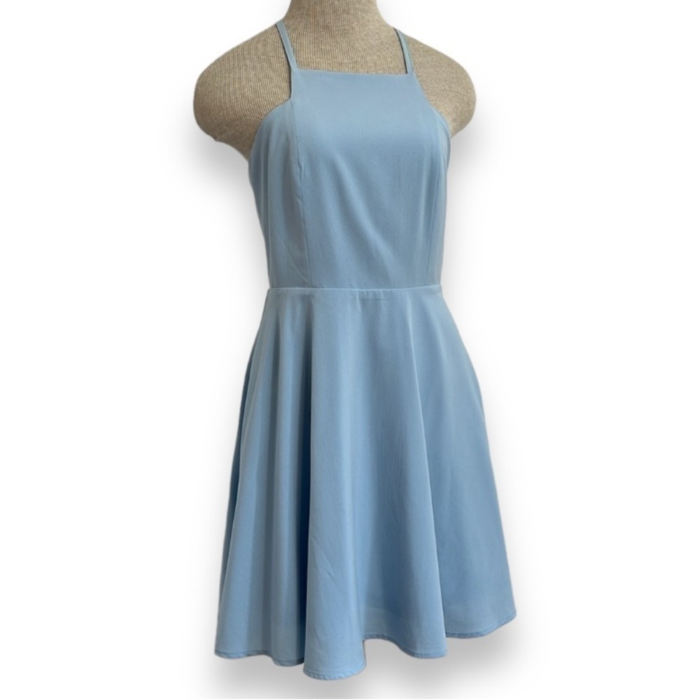 Lulu's Light Blue Halter Neckline  Mini Dress- size small